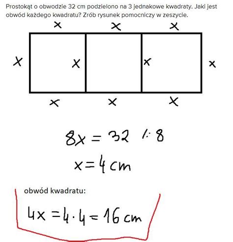 Prostok T O Obwodzie Cm Podzielono Na Jednakowe Kwadraty Jaki