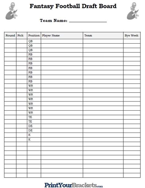 Fantasy Football Draft List Printable