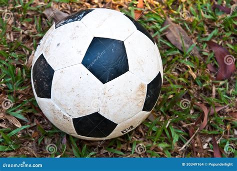 Vecchio Pallone Da Calcio Su Erba Verde Fotografia Stock Immagine Di