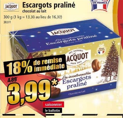 Promo Jacquot Escargots Pralin Chocolat Au Lait Chez Norma