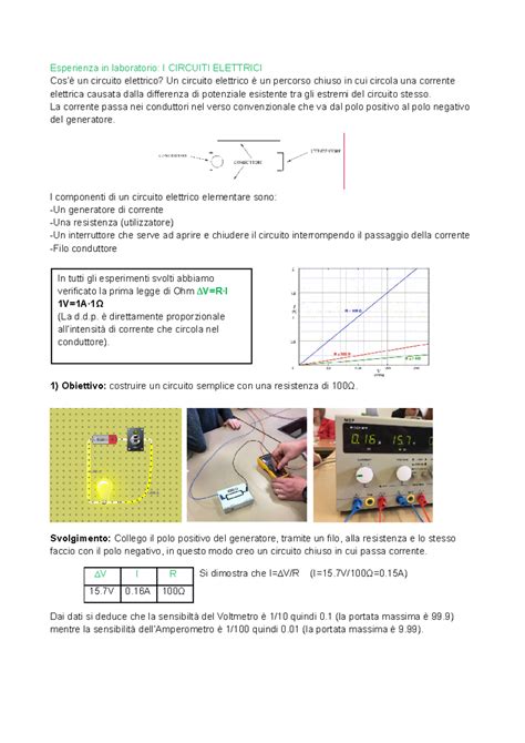 Relazione Fisica Circuiti Elettrici Esperienza In Laboratorio I