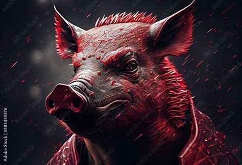 Design of a mascot with a red razorback hog theme. Generative AI Stock ...