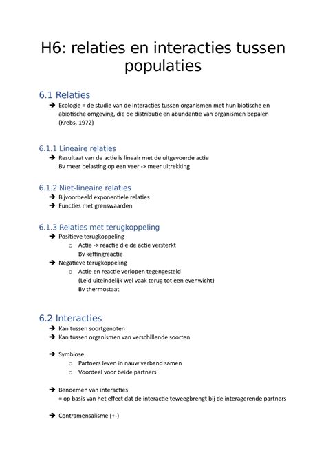 H Relaties En Interacties Tussen Populaties H Relaties En