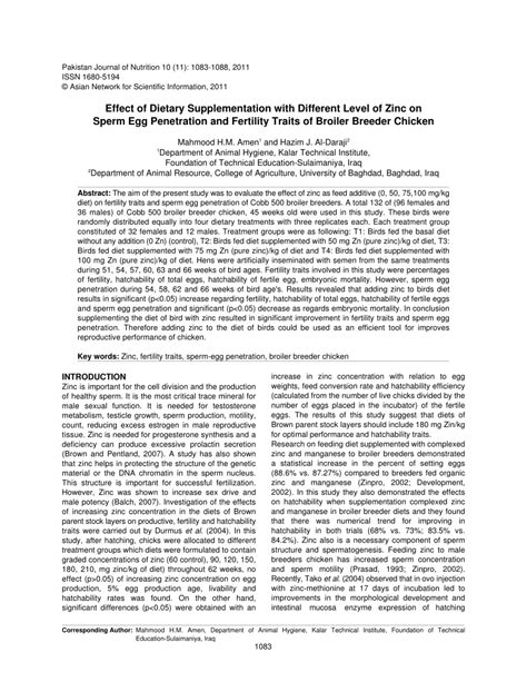 Pdf Effect Of Dietary Supplementation With Different Level Of Zinc On Sperm Egg Penetration