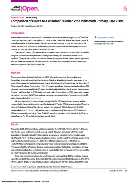 Fillable Online Comparison Of Direct To Consumer Telemedicine Visits