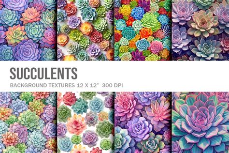 Colorful Succulents Background Digital Paper (2723562)