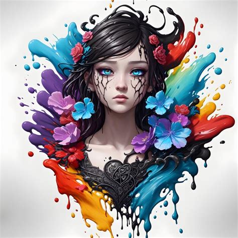 premium photo splash art colorful girl  amazing color splash paint