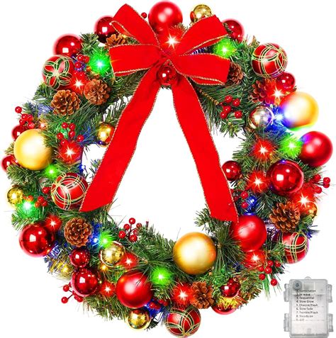 24 Inch Prelit Christmas Wreaths With 60 Lights For Front Door Vlorart