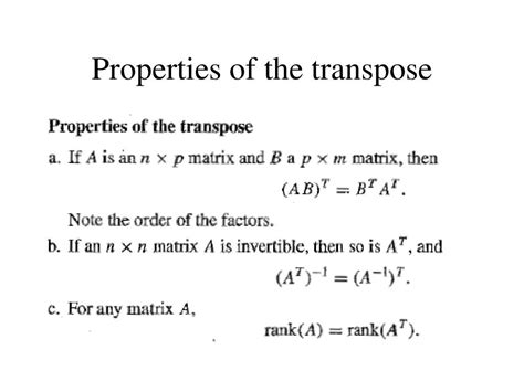 Properties Of Transpose Matrix