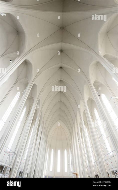 Reykjavik Cathedral or Hallgrímskirkja; Interior showing the modern ...