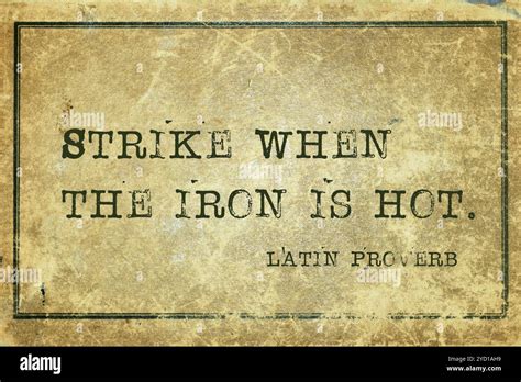 Strike When The Iron Is Hot Ancient Latin Proverb Printed On Grunge Vintage Cardboard Stock