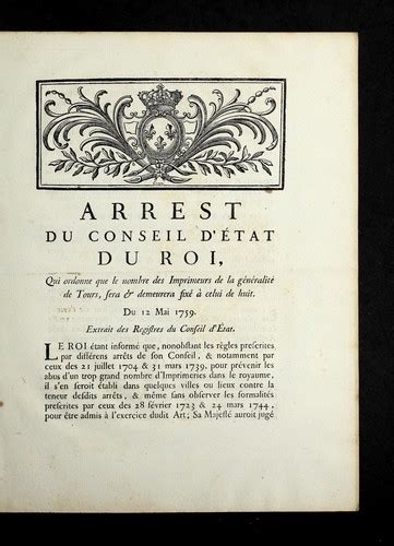 Arrest Du Conseil D E Tat Du Roi Qui Ordonne Que Le Nombre Des