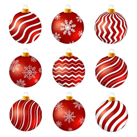 Premium Vector Red And White Christmas Balls On White Surface Set Of