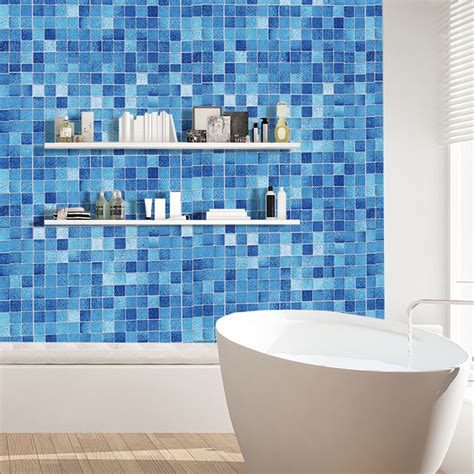 H1379 Blue Modern Style Self Adhesive Wallpaper Roll For Bathroom Pvc