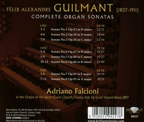 Guilmant Complete Organ Sonatas Adriano Falciono CD Album