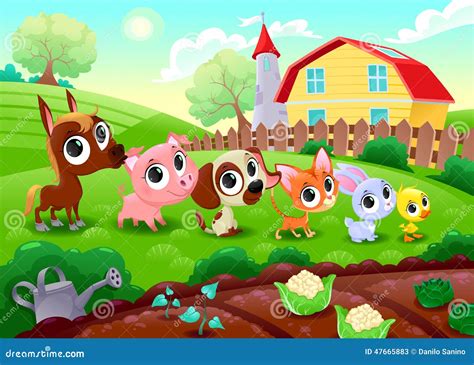 Funny Farm Animals In The Garden. Stock Vector - Image: 47665883