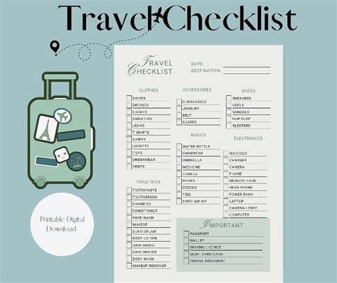 Printable Travel Packing List Travel Checklist Holiday, Vacation ...