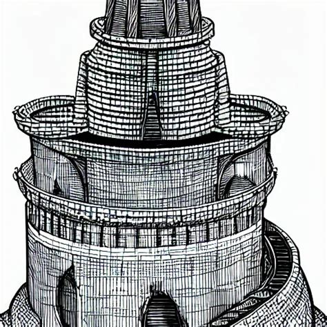 Isometric View Of A Wizard Tower Lineart Sharp Stable Diffusion