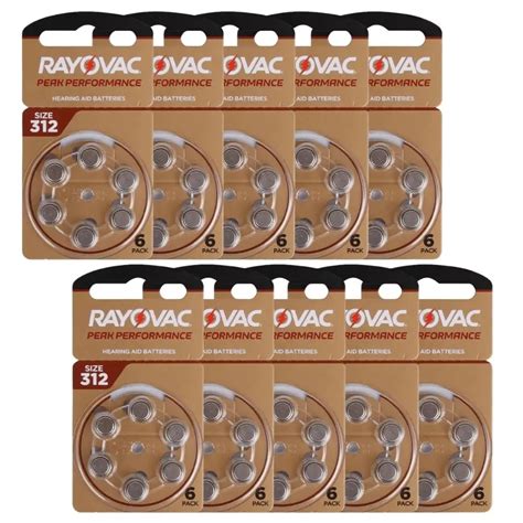 Hearing Aid Batteries 60PCS 10 Cards RAYOVAC PEAK 1 45V 312 312A A312