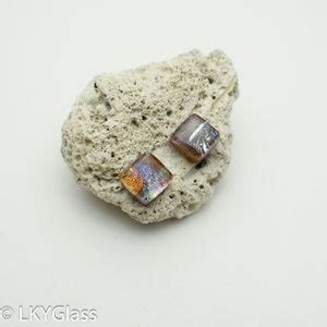 Brown Dichroic Glass Earring Rainbow Dichroic Earring Brown Stud