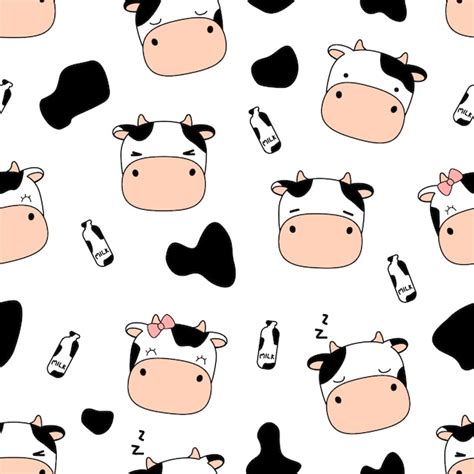 Premium Vector | Cute funny cow head cartoon seamless pattern