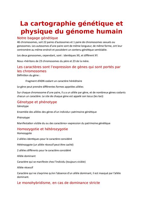 La Cartographie G N Tique Et Physique Du G Nome Humain La