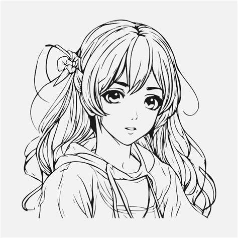 Hand drawn anime girl illustration coloring page adult coloring manga ...