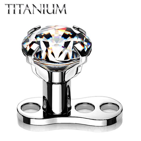 Dermal Anchor 16G Flat Round Top Clear CZ Gem Internally Threaded