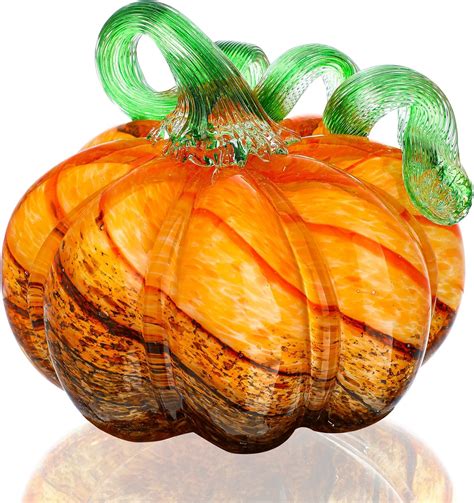 Qfkris 5 Blown Glass Pumpkin Figurines Collectibles Halloween Fall Pumpkins For