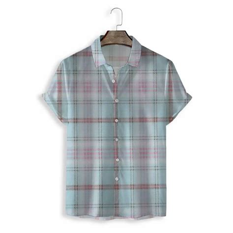 Custom Print Casual Button Up Stripe Shirt Summer Short Sleeve Plaid