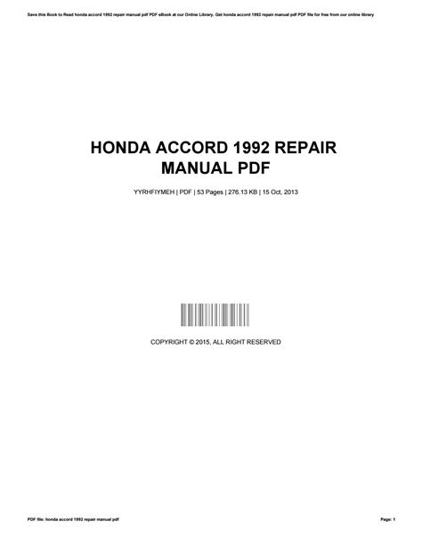 Free Download Repair Manual 1992 Honda Accord Universalrenew