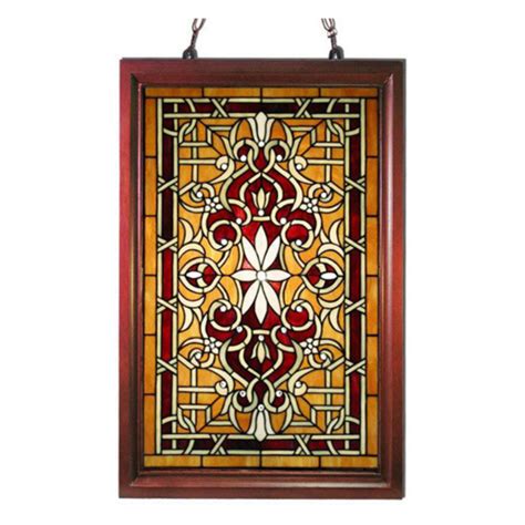 Tiffany Style Wood Frame Stained Glass Window Panel