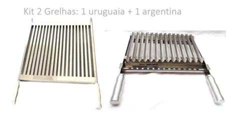 Kit Grelhas Em Inox Uruguaia Argentina Parrilha 50cm Larg