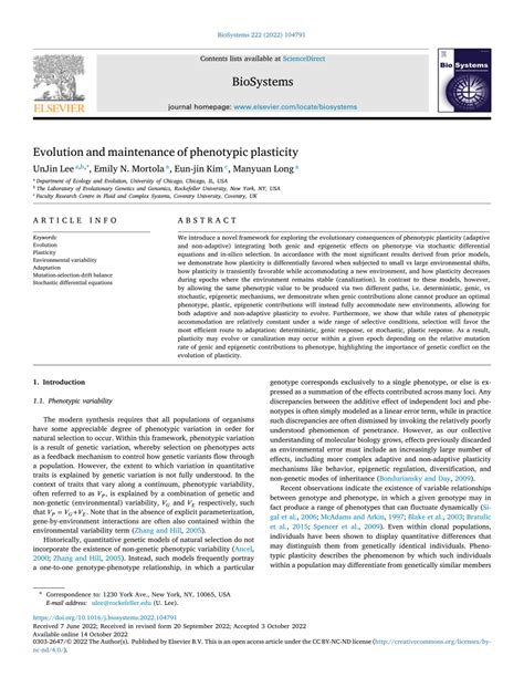 (PDF) Evolution and maintenance of phenotypic plasticity