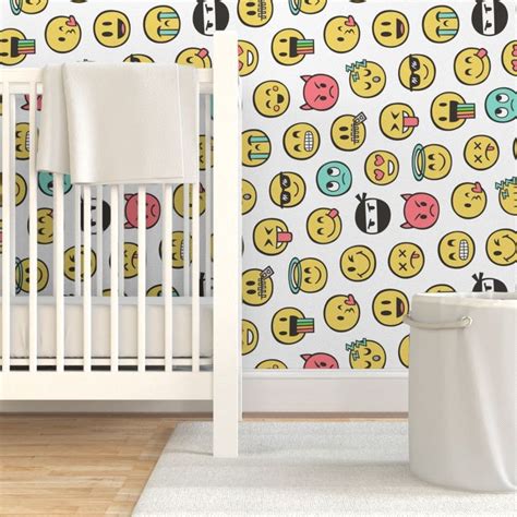 Smiley Emoticon Emoji Doodle On White Wallpaper Removable Wallpaper