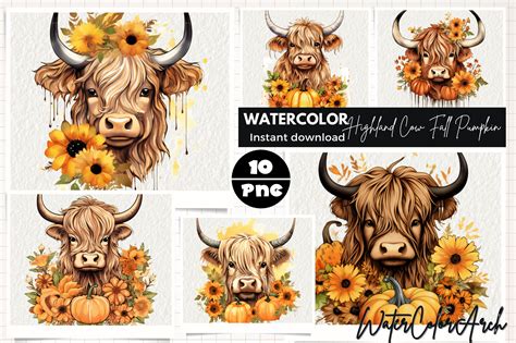 Highland Cow Fall Pumpkin Sublimation Graphic by WaterColorArch · Creative Fabrica