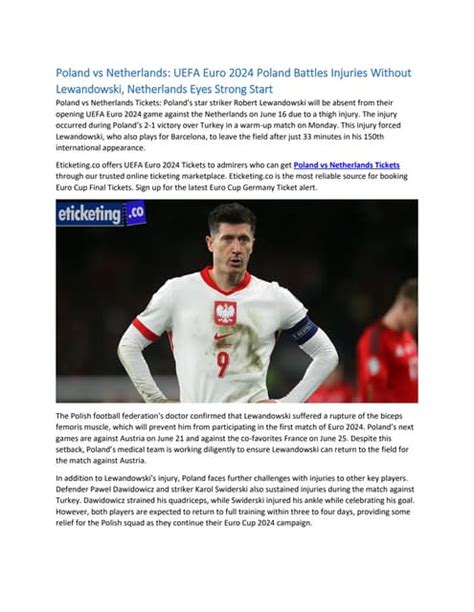 Poland Vs Netherlands Uefa Euro 2024 Poland Battles Injuries Without Lewandowski Netherlands