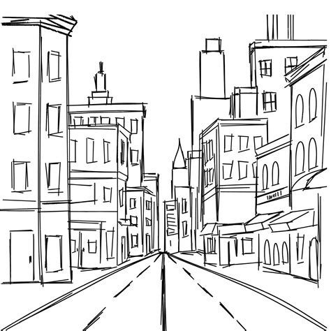 Sketch Street Square Composition Hand Drawn Sketch Street In City