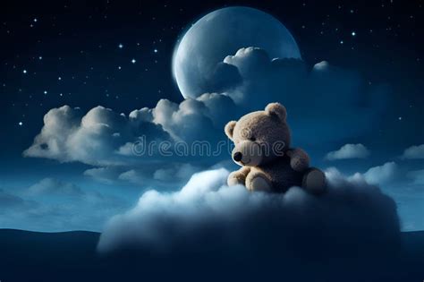 Illustration Of A Teddy Bear Sleeping On A Cloud Generative Ai 2 Stock