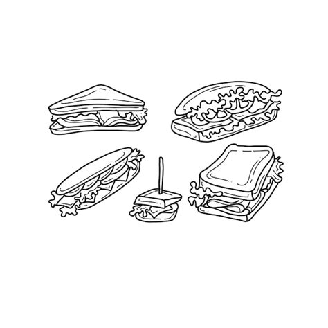 Sandwich Handgezeichnete Doodle Illustrationen Vektorset Premium Vektor