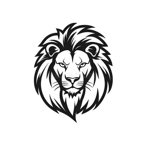 Lion Head, Cartoon Style, Black and White Color, Minimalist, Isolated ...