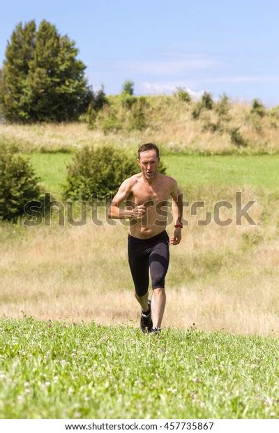 Male Athlete Runner Naked Torso Training Stock Photo
