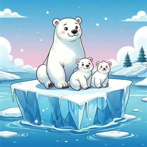 Premium Photo A Polar Bear And Her Cubs On The Edge Of An Ice Floe