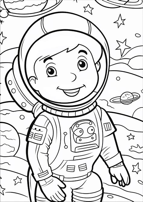 Little astronaut in space - Space Coloring Pages