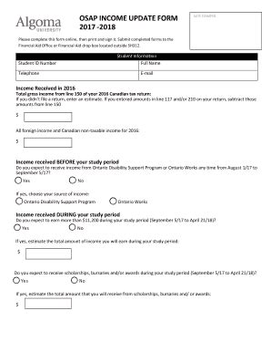 Fillable Online Osap Income Update Form Fax Email Print