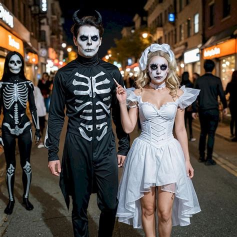 A Group Of People Dressed In Halloween Costumes Are On A Street