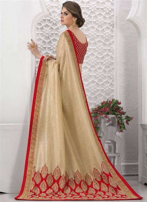 Buy Beige And Red Resham Work Bhagalpuri Silk Traditional Designer