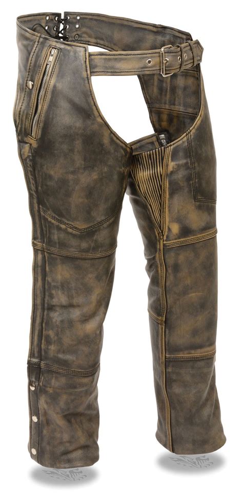 MEN S MOTORCYCLE DISTRESSED BROWN LEATHER RIDING CHAP Biker Wear