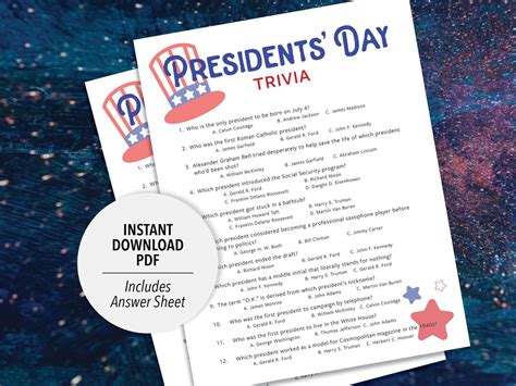 Presidents' Day Trivia Presidents Day Trivia Game Printable Trivia USA ...