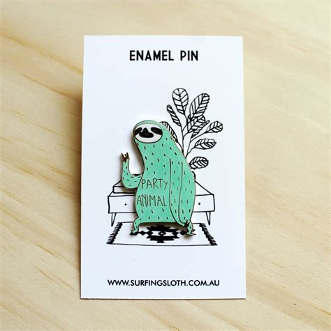 Sloth enamel pin Party animal pin mint party sloth lapel | Etsy